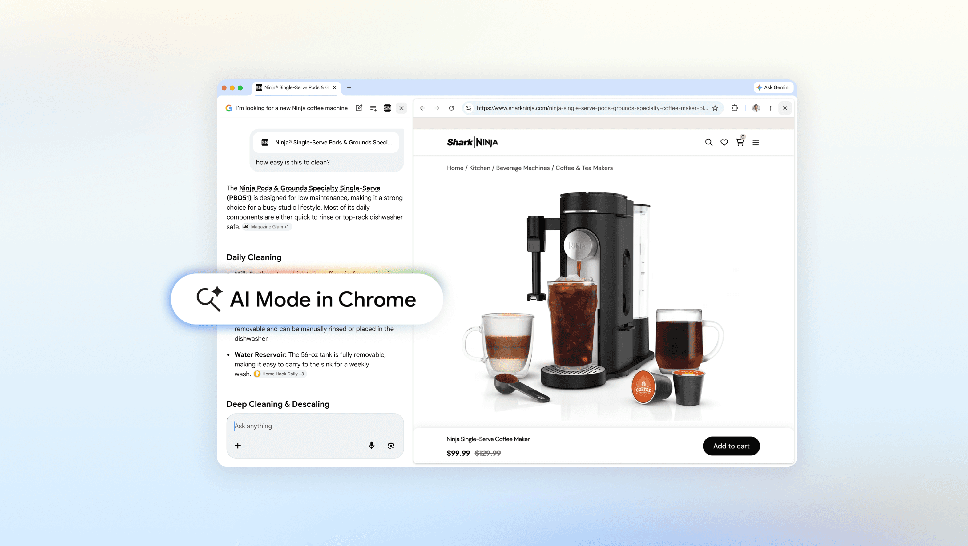 Udforsk nettet på ny med AI-tilstand i Chrome